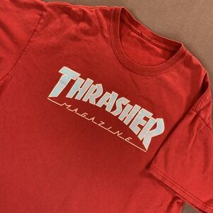 Thrasher Shirt Men Med Red Magazine Logo Graphic Skateboard Tee Streetwear